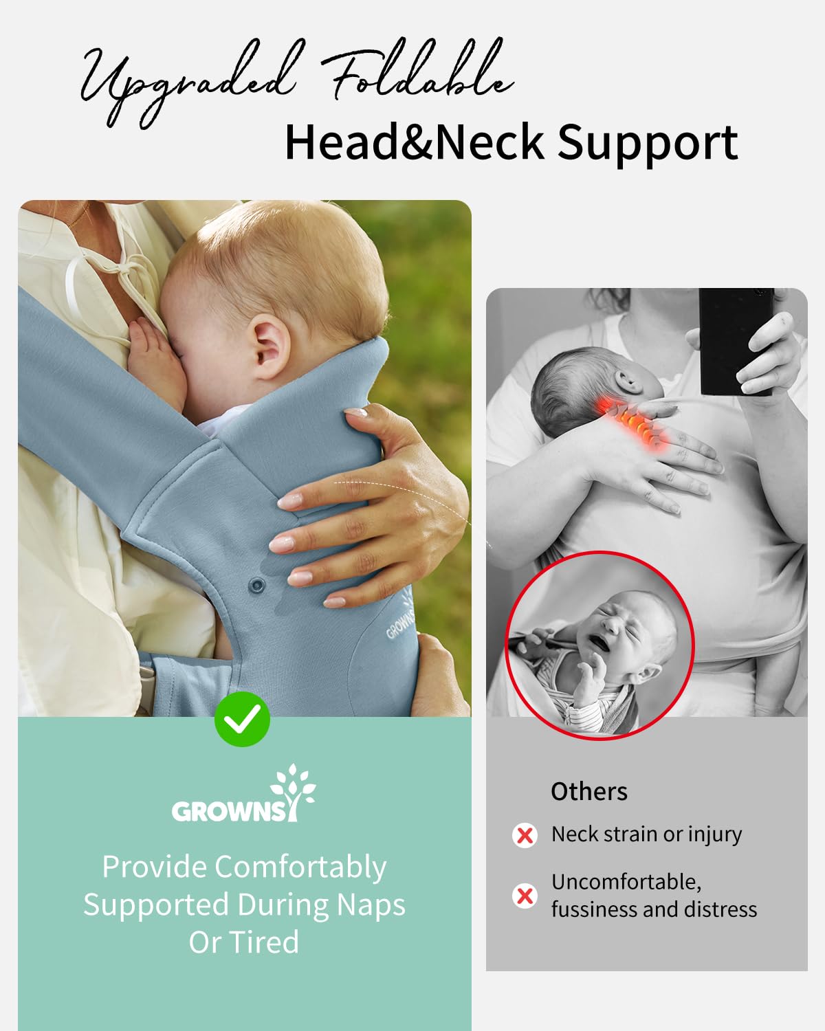 GROWNSY Baby Carrier Newborn to Toddler, Cozy Baby Wraps Carrier, Ergonomic Baby Carrier with Head Support, Oxford Blue