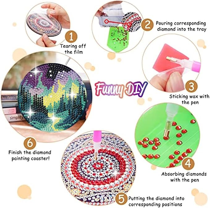 8 Pack Diamond Art Coasters, Northern Lights Diamond Painting Coasters Kits |