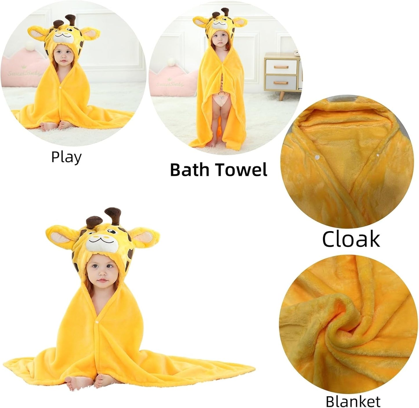 Wearable Blanket Hoodie for Kids Toddlers Hooded Towels Soft Cozy Flannel Wearable Throw Blanket Hoodie for Boys Girls Birthday Gifts (Giraffe 50 * 40)