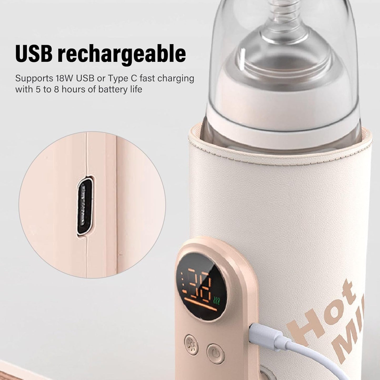 Baby Bottle Warmer, Constant Temperature Portable Baby Milk Warmers Electric Bottle Warm Sleeve For Travel Outdoor