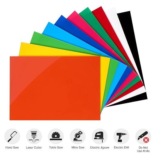 KAITELA Pack of 10 Colored Cast Acrylic Sheet 8" x 12" x 1/8" Thick |