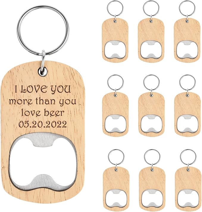 10 Pcs Wooden Keychain Blanks Wood Bottle Opener Bulk Laser Engraving Blanks