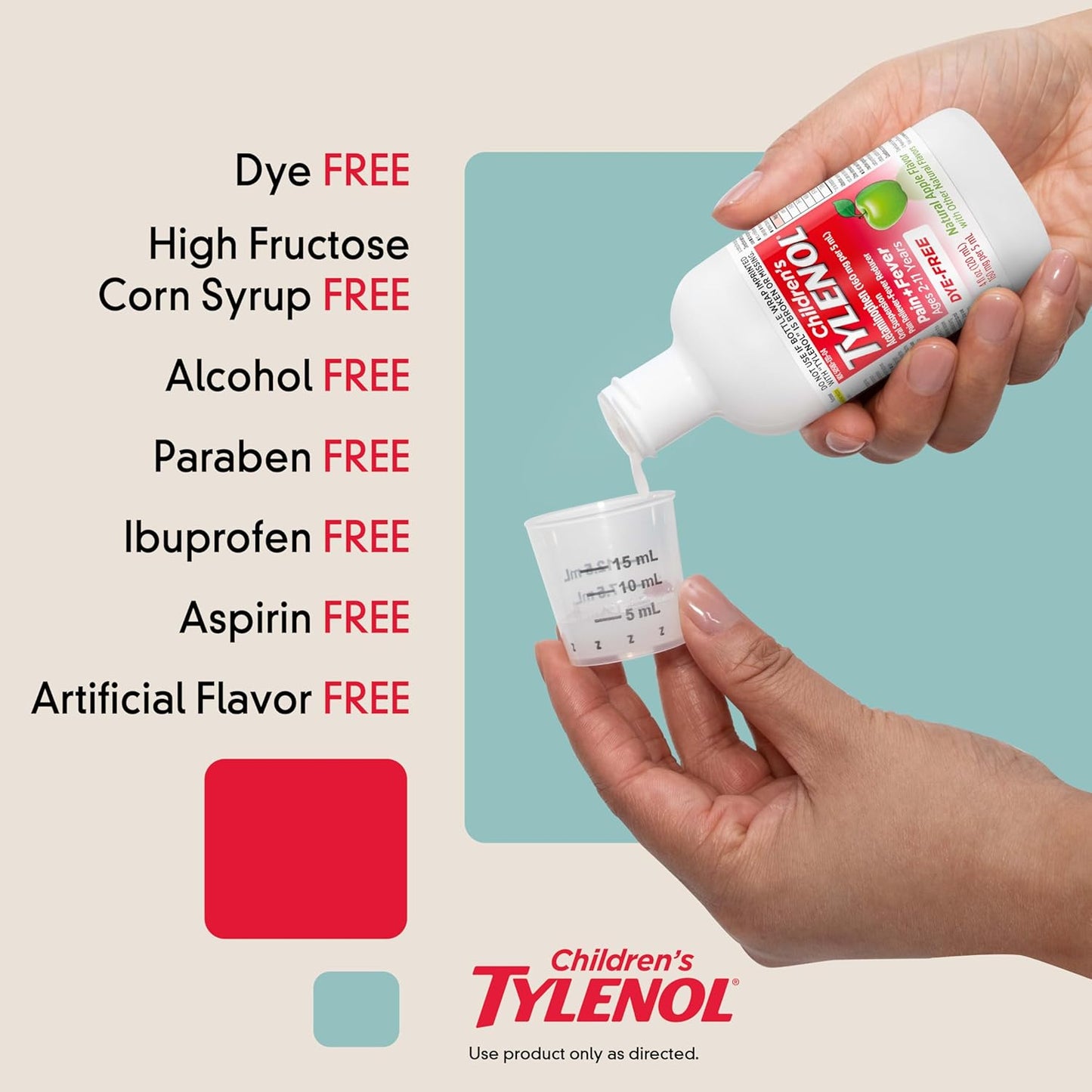 Children's Tylenol Liquid Pain Relief & Fever Medicine, Acetaminophen Oral Suspension, Dye-Free, Aspirin-Free, Ibuprofen-Free, High Fructose Corn Syrup-Free; Natural Apple Flavor, 8 fl. oz
