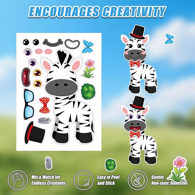 48 Sheets Create Funny Safari Animals Stickers, Make a Face Stickers