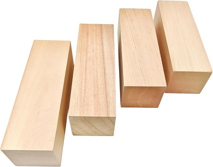 4Pcs Unfinished Basswood Blocks-2x2x6 Inch Rectangular Linden Wood Blocks