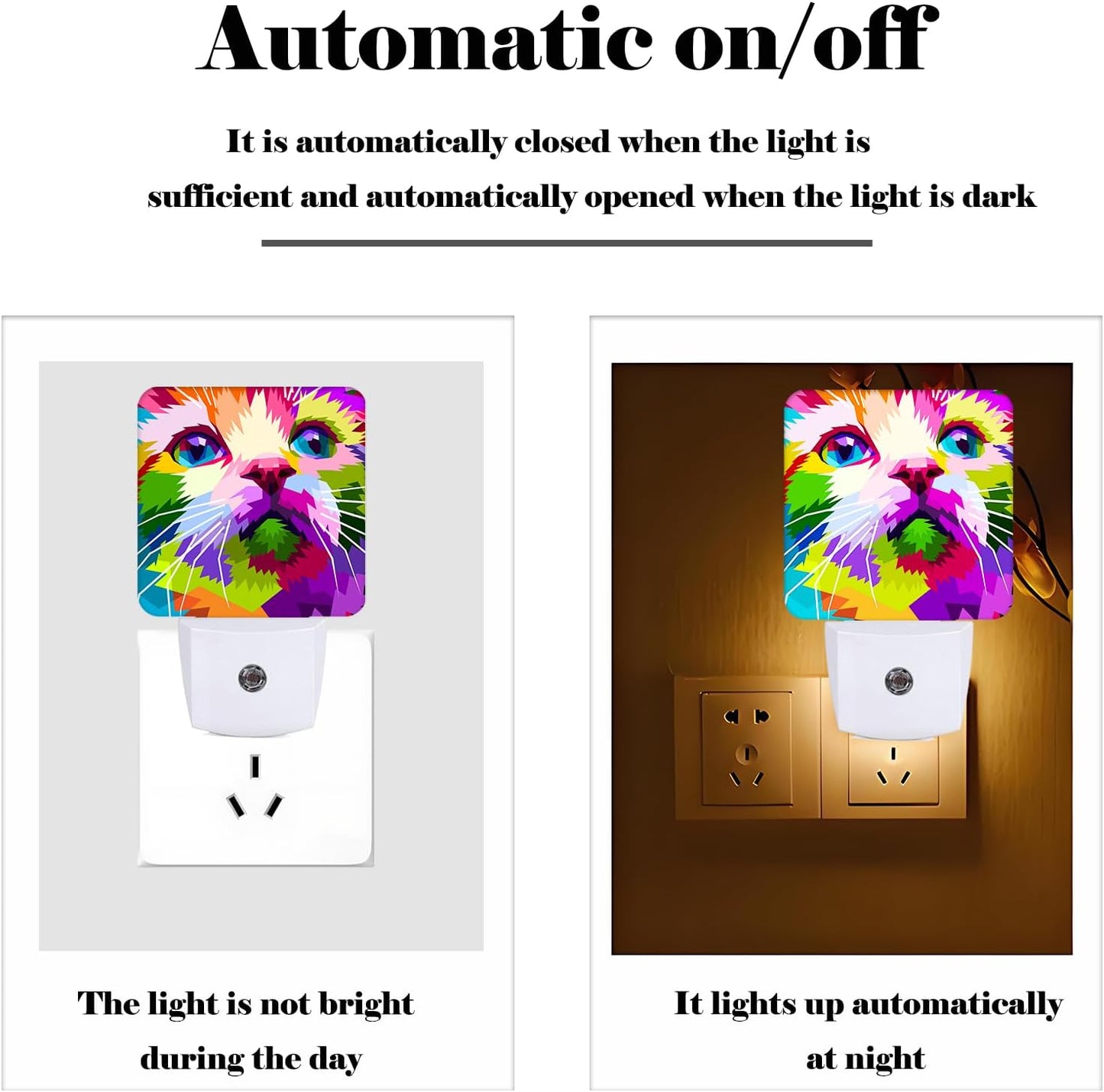 Colorful Cat Night Light,Plug Into Wall Decor for Stairway,Hallway,Kitchen,Dusk to Dawn Sensor Nightlights for Boys/Girls/Women/Men Room Gifts