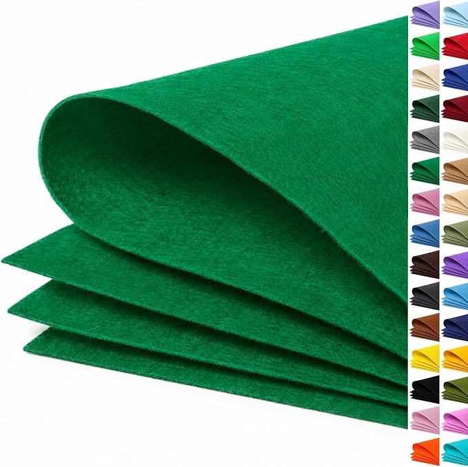 Emerald Green Large Felt Fabric 36" x 36", 1mm Stiff Felt Sheet, Nonwoven Fabric