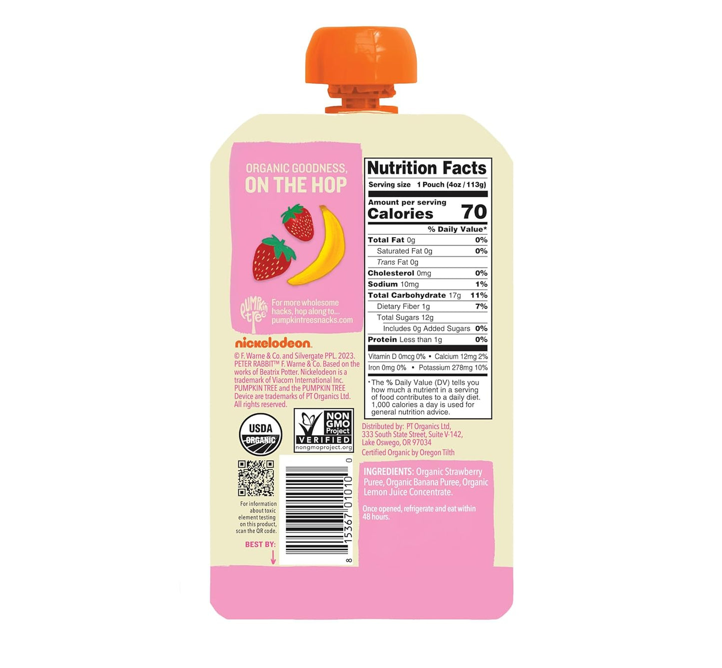Pumpkin Tree Peter Rabbit Organics Strawberry and Banana Pure Fruit Snack, 4 Ounce (Pack of 10)