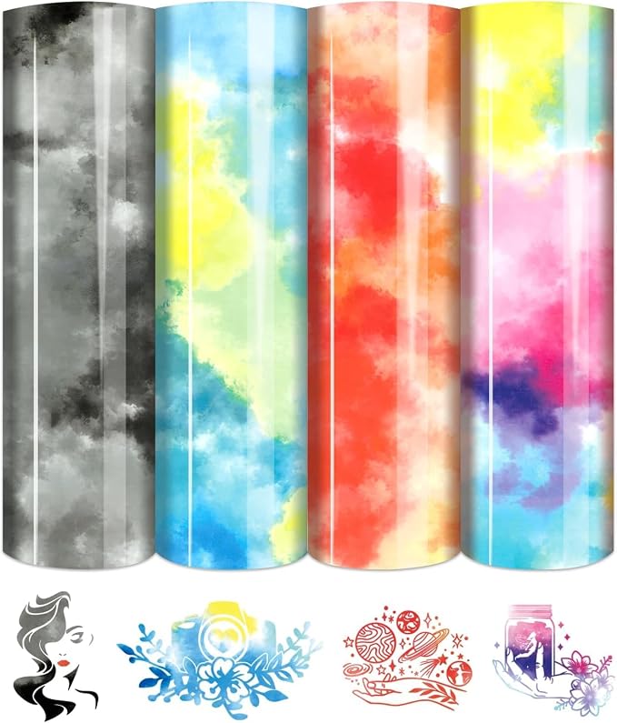 Tintnut Colorful Tie Dye Heat Transfer Vinyl, easy cut & weed, stretch washable
