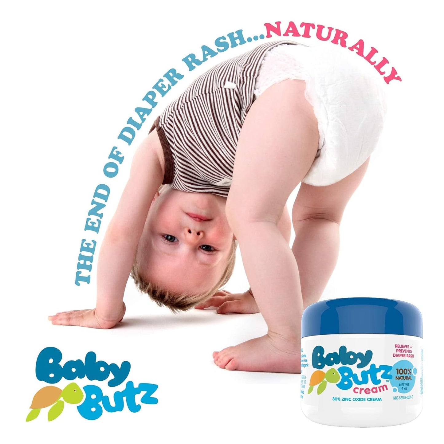 Diaper Rash Cream | 100% Natural Zinc Oxide Maximum Strength Butt Paste | Barrier Baby Cream to Help, Relieve, & Prevent Diaper Rash | Hypoallergenic Remedy for Newborns, Infants | 4oz
