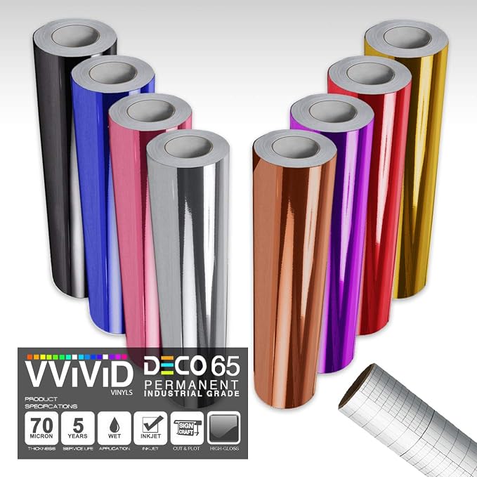 VViViD Chrome 8-Color Gloss DECO65 Permanent Adhesive Craft Vinyl 1ft x 5ft