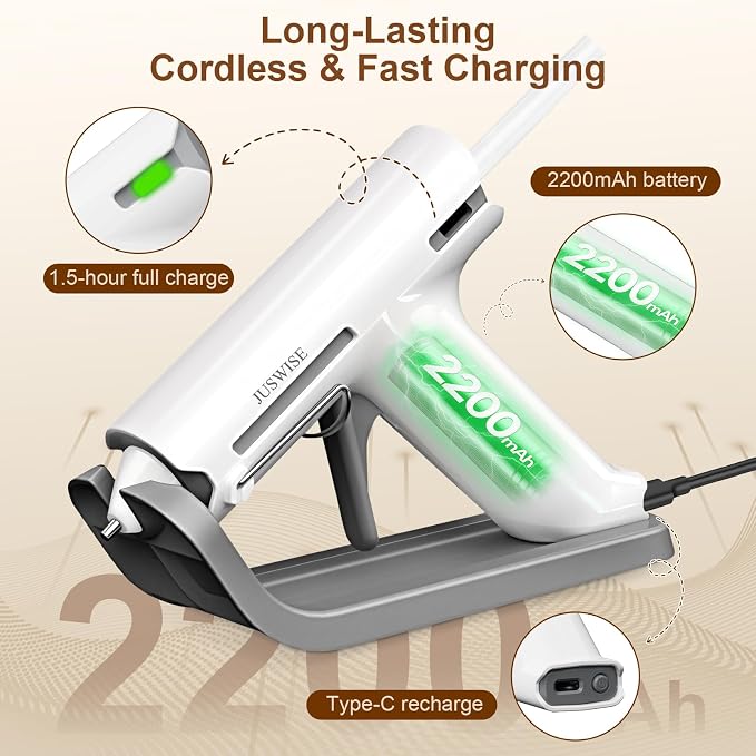 Cordless Hot Glue Gun and 20 Sticks Set, Fast Preheating, Mini Size | 2200mAh