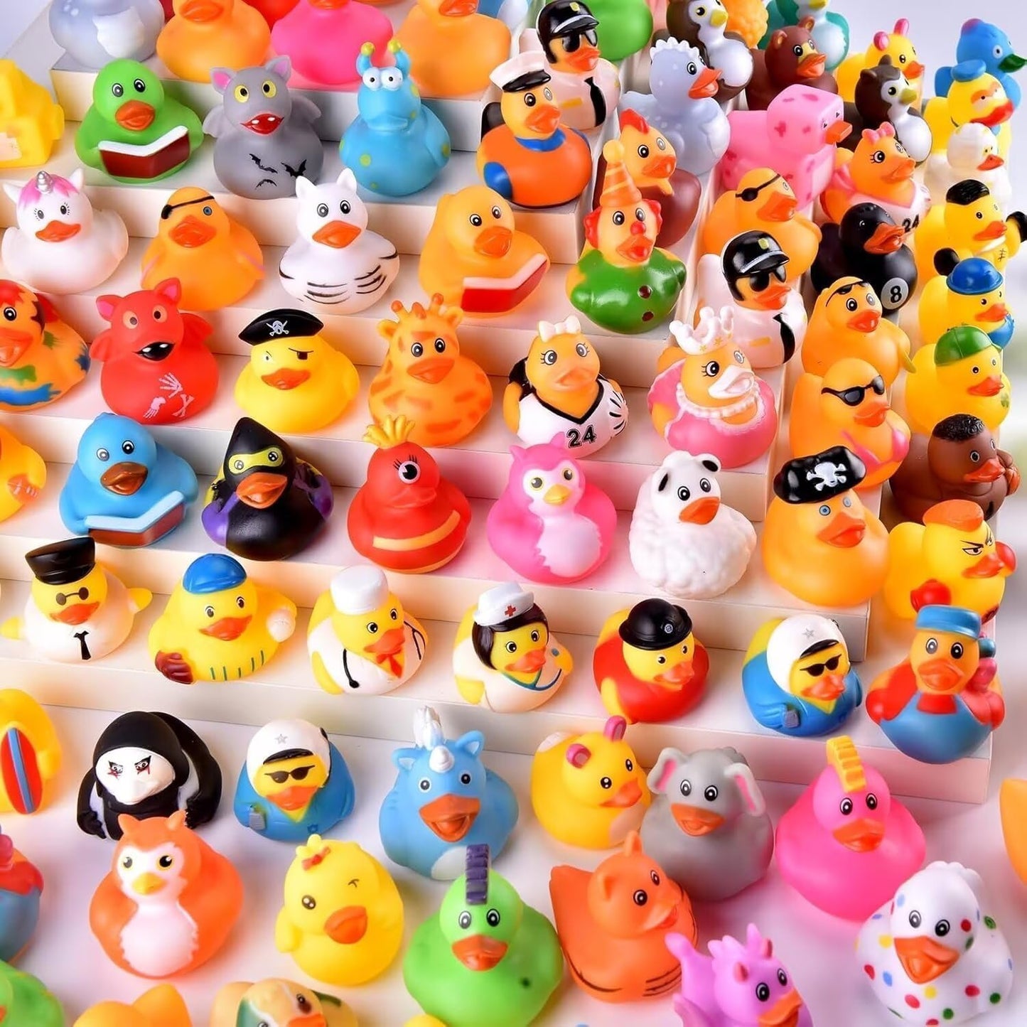 35 Packs Rubber Ducks in Bulk Assortment Jeep Ducks for Ducking, Small Rubber Duckies for Toddler Baby Bath Toys Floater Duck Bath Pool Toys Kids Party Favors with Mesh Carry Bag