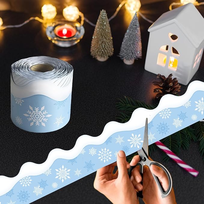 69ft Winter Snowflake Border，Scalloped Rolle Trim Light Blue Classroom Borders