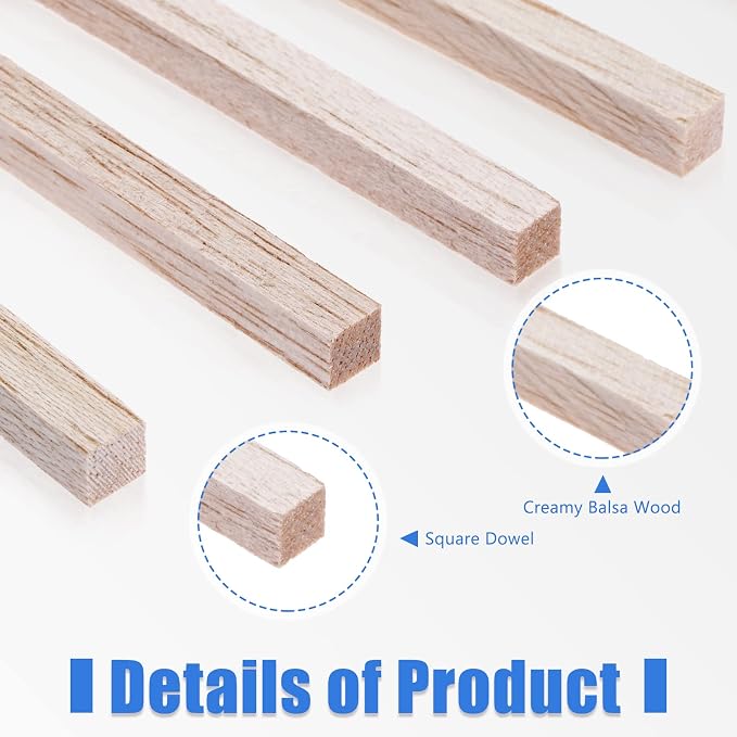 Yulejo 150 Pieces Balsa Wood Sticks 1/8 x 1/8 x 12 Inch Hardwood Square Dowels