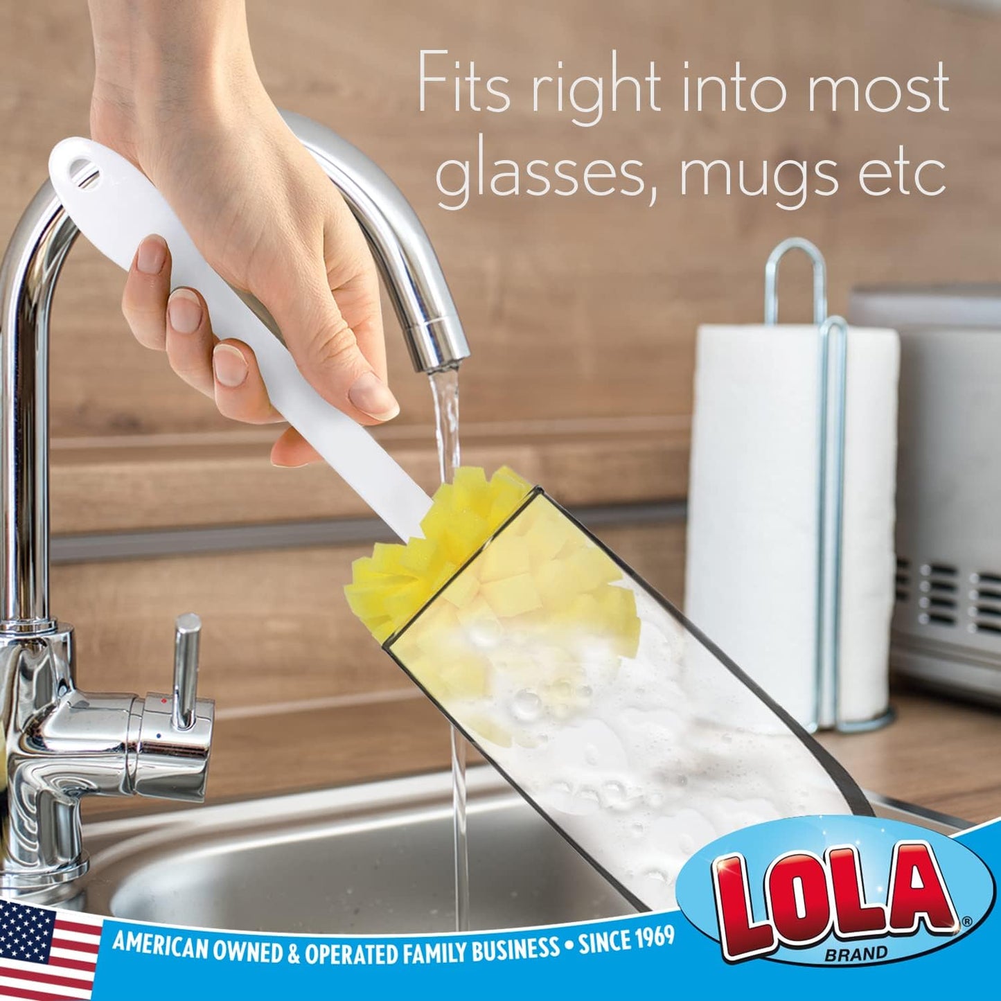 LOLA The Original Flower Shaped Kitchen Foam Sponge Bottle Brush, No Slip Grip Handle, Dishwasher Safe, 1 Pack