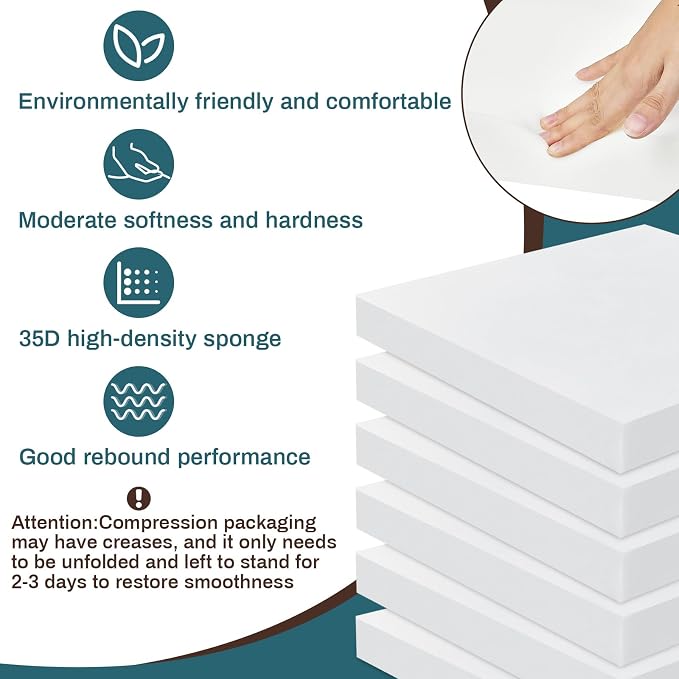 Frienda 6 Pack 2" X 22" X 22" Upholstery High Density Foam Cushion White