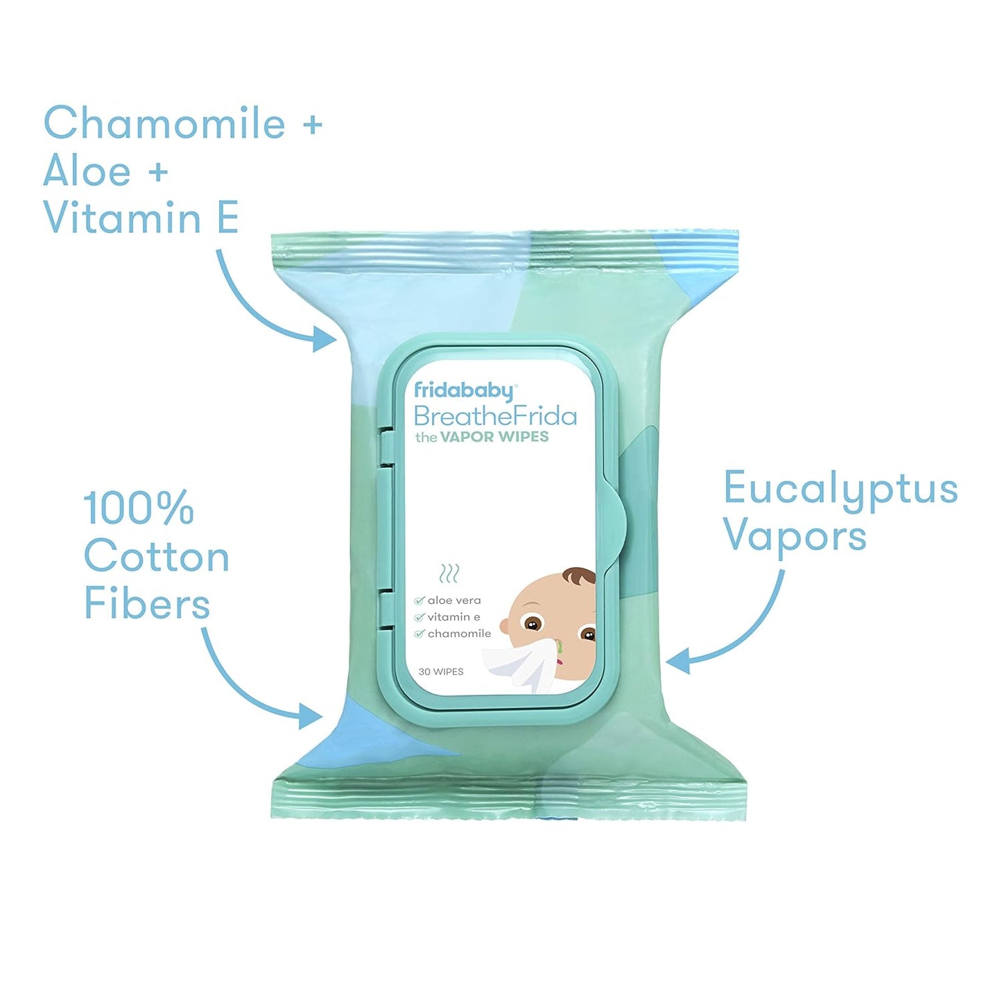 Frida Baby Breathefrida Toddler & Baby Nose Wipes, Baby Saline Wipes for Nose, Chest, Allergy Relief, Alcohol Free, Made with Aloe Vitamin E & Chamomile, 30 Count, 1pk