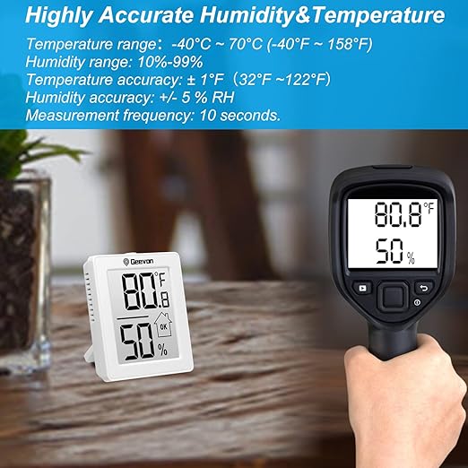 Geevon 2 Pack Hygrometer Indoor Thermometer Room Humidity Gauge with Battery, Digital Temperature Gauge Humidity Meter Indicator for Home, Office, Greenhouse, Mini Hygrometer,White