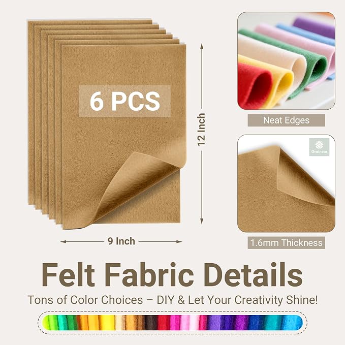 Tan Soft Felt Sheets for Crafts, 1.6mm Thick, Kids' Crafts, DIY Projects