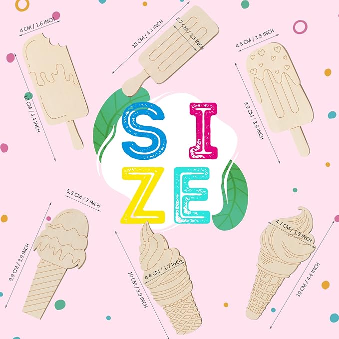 Chunful 60 Pieces Ice Cream Wood Cutouts Crafts Bulk Color Your Own Ice Cream