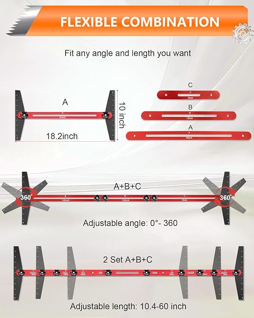 AXIUM Stair Tread Template Tool Adjustable 10.5" to 60.5" Stair Gauge Jig |