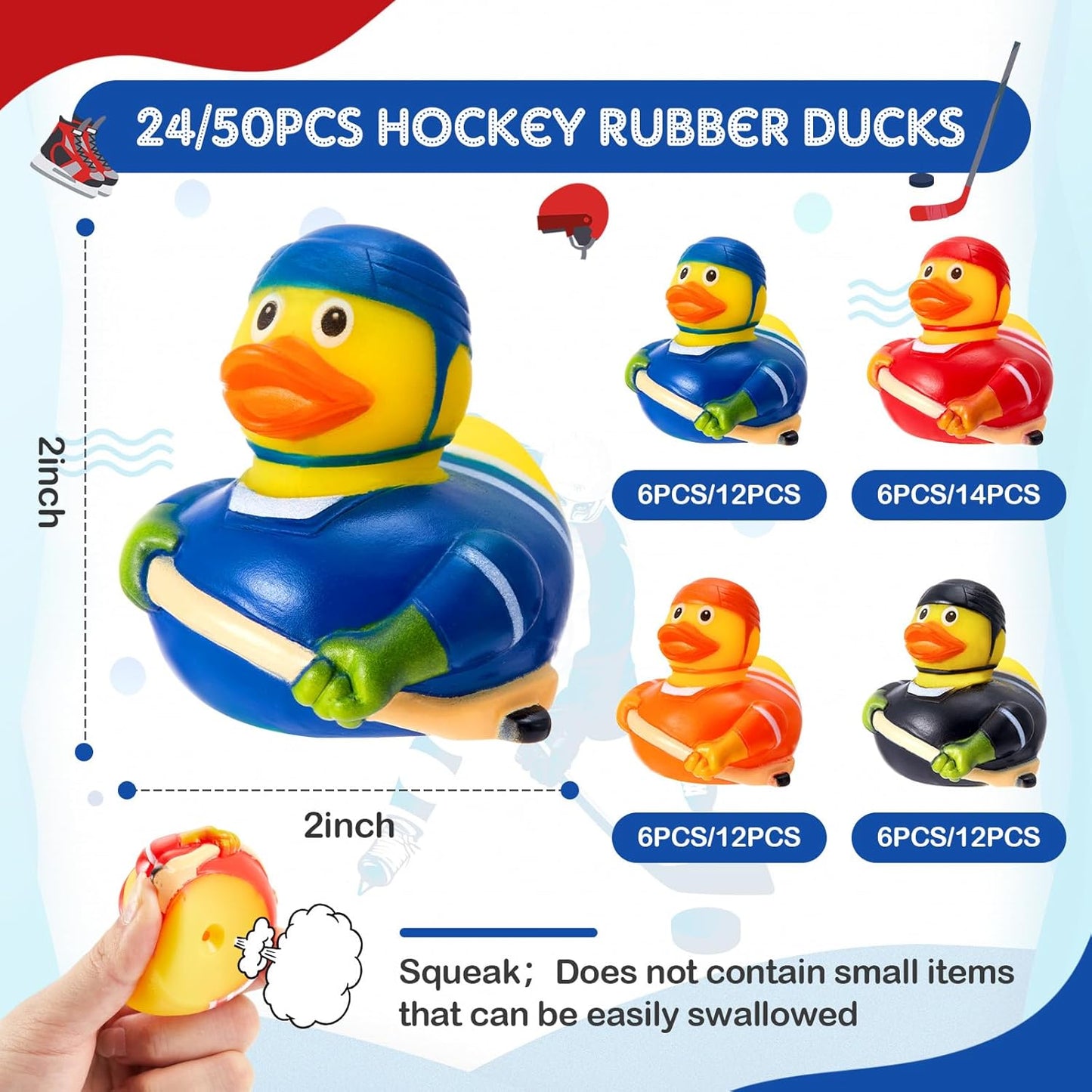 Deekin 50 Pcs Rubber Duck 2 Inch Bulk Sport Party Favors for Birthday Party Decorations Club Player Gift (Hockey Player)