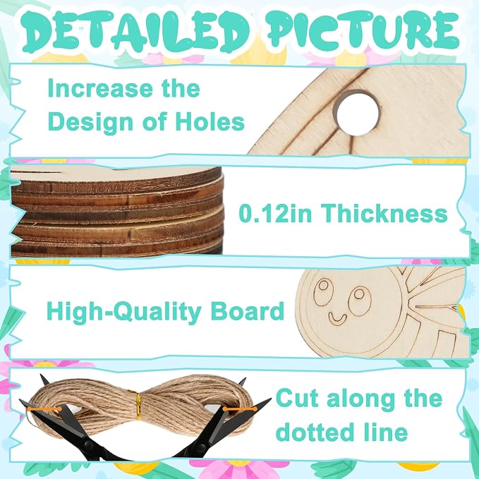 80PCS Unfinished Ornament Wood Crafts, Painting Blank Wooden Cutouts | DIY 10