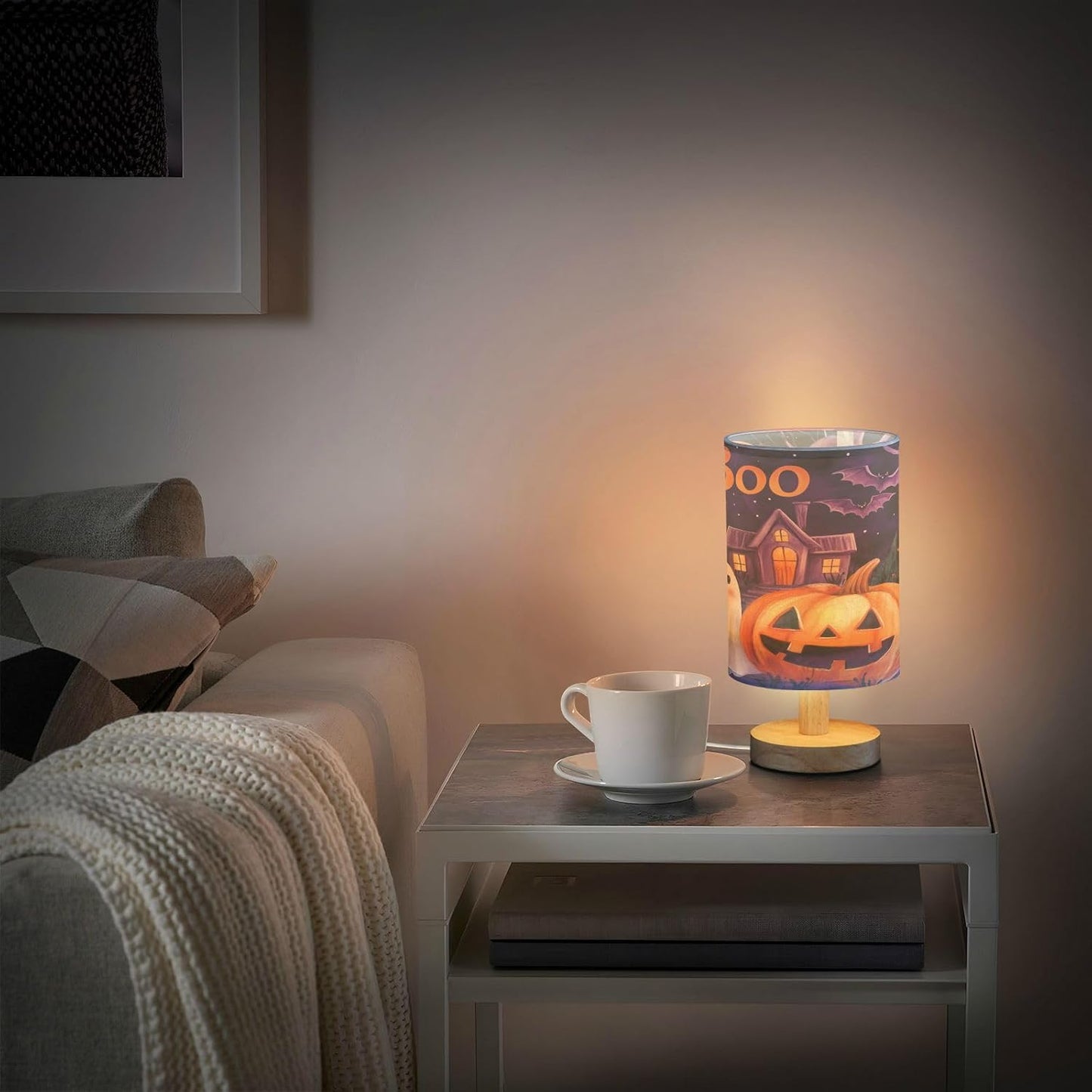Halloween Ghost Pumpkin Table Lamp Bedroom Bedside Night Reading Desk Lamps Bat Owl Cylinder Nightstand Sleeping Light Lamp for Kids Living Room Office Decor