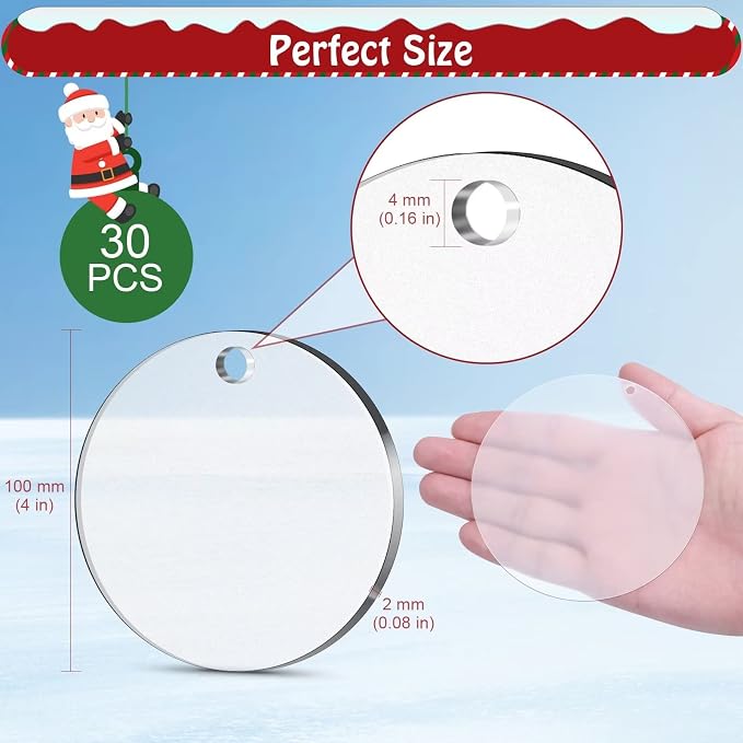 4 Inch Acrylic Ornaments Blanks, Christmas Decor, Keychain Engraving, and DIY