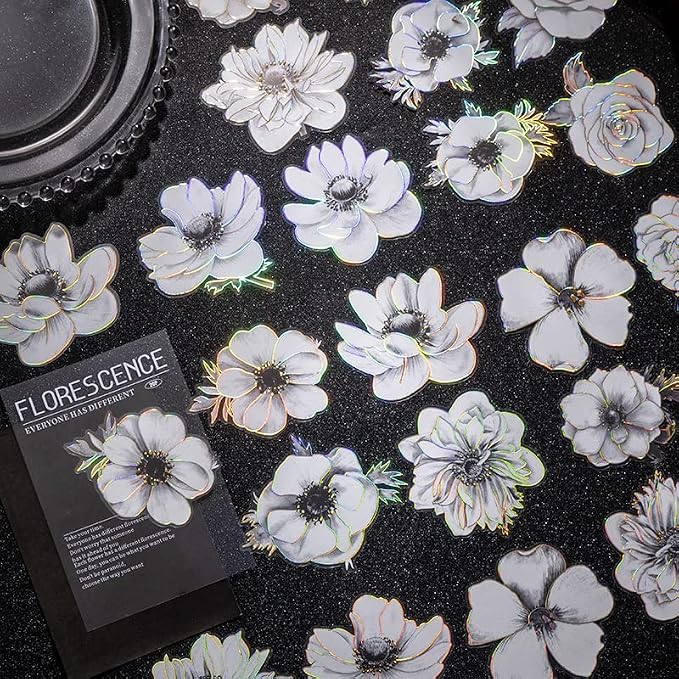 120pcs White Flower Scrapbook Stickers Pack, Vintage Roses Lilies Daisies