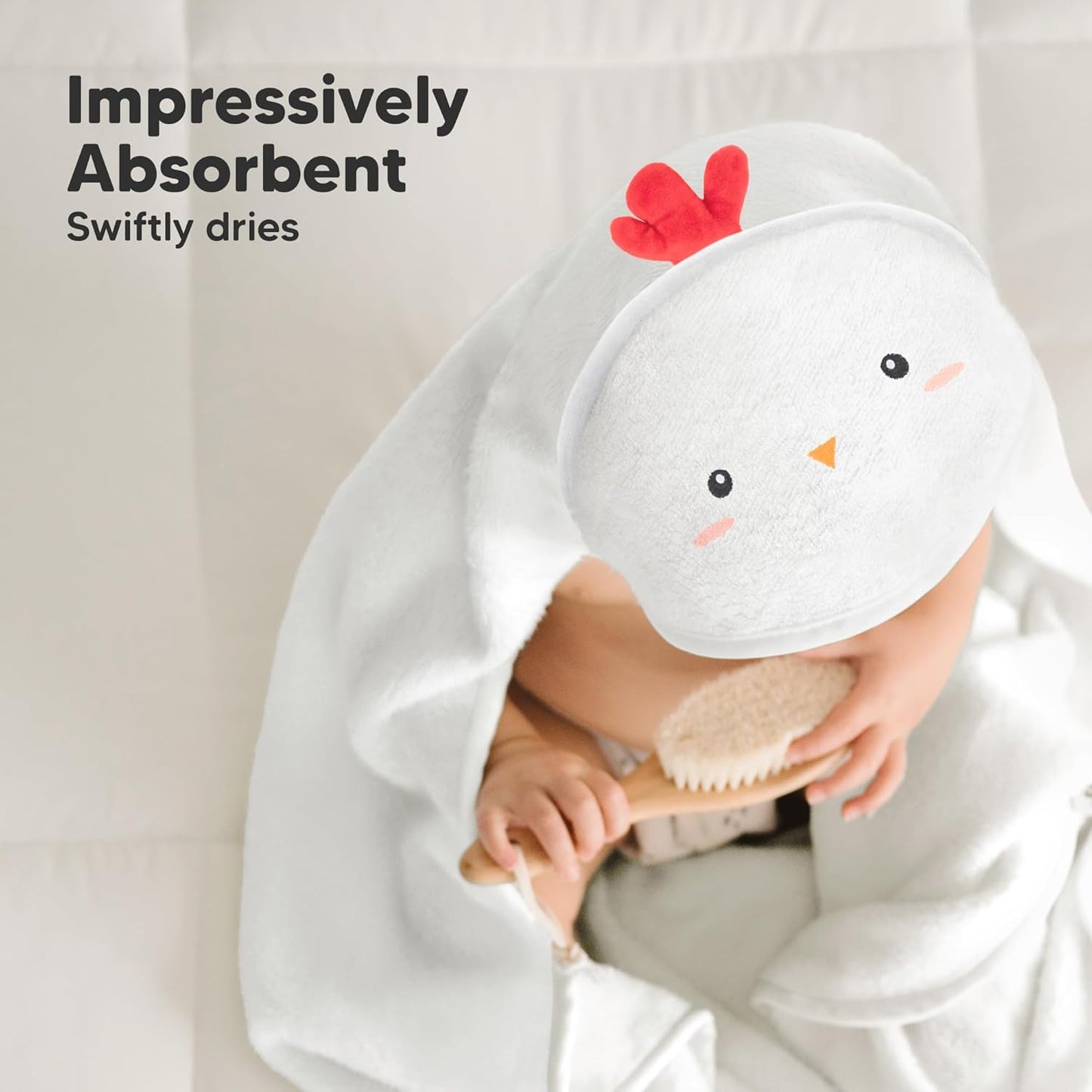KeaBabies Hooded Baby Towel for Newborn - Viscose Derived from Bamboo Large Baby Bath Towels with Hood for Boys, Girls, Toddler, Extra Absorbent & Soft Newborn Bath Essentials (Rooster, Regular)
