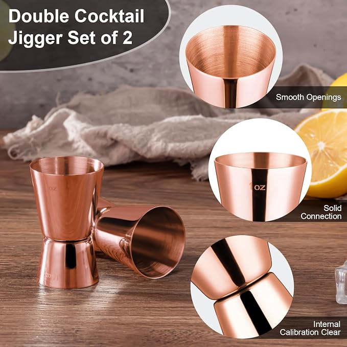 Briout Jigger for Bartending, Flat Edge Rose Gold