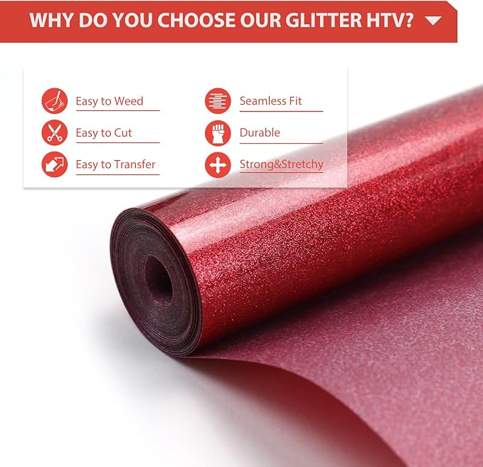 HTVRONT Glitter HTV, Easy-Weed for Craft Design