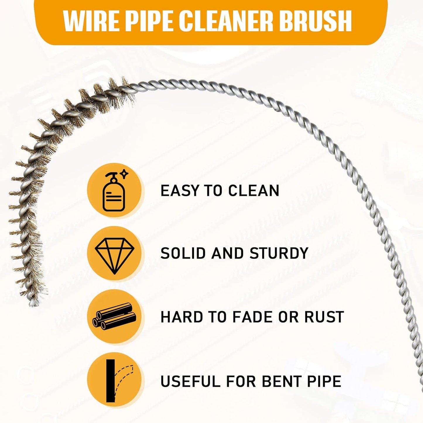 Wire Tube Brushes Bulk for Cleaning Pipe Tube Brass Stainless Steel Round Wire Brush for Auto Parts Christmas, Bottles, Tubes, 5 Sizes(10 Pieces)