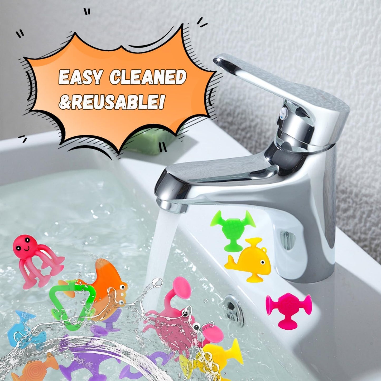 Suction Bath Toys for Kids, 33 Pcs Silicone Bathtub Suction Cup Toys, Travel Sensory Window Building Toys for Toddlers Boys Girls 3 4 5 6 Year Old