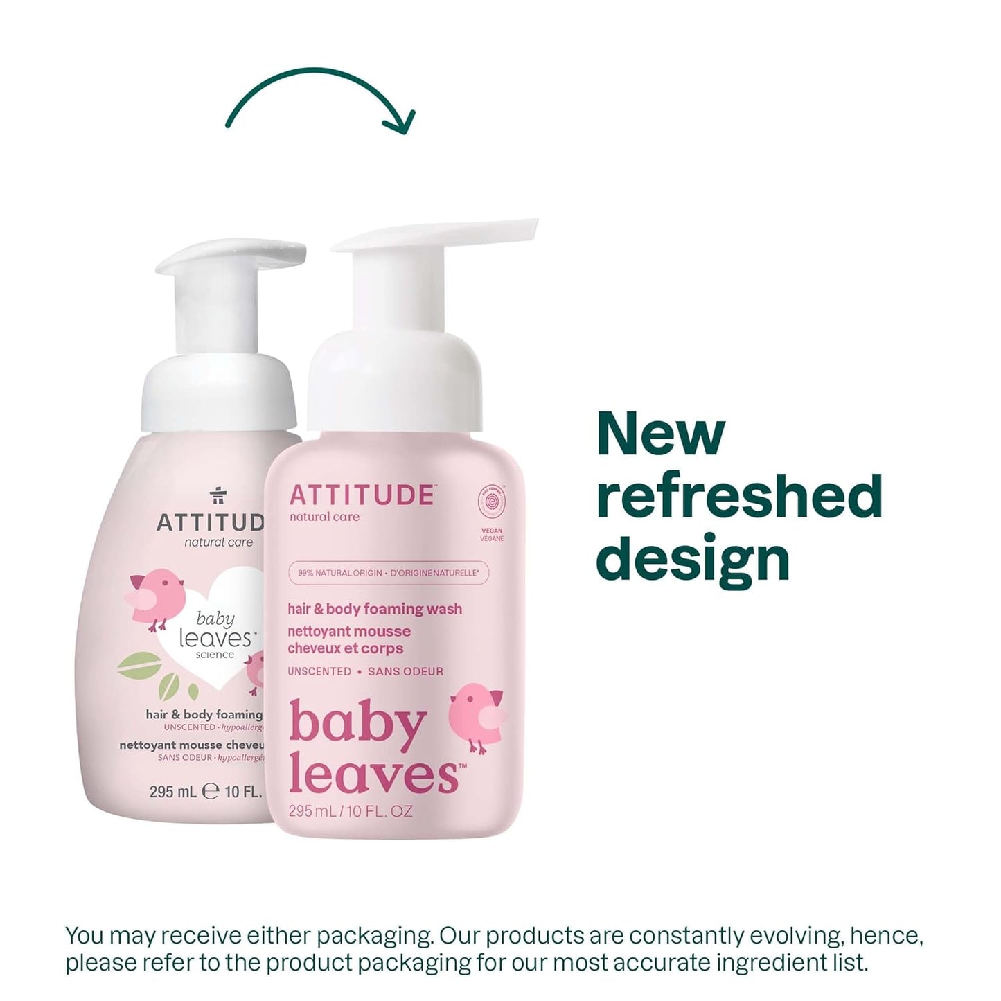 ATTITUDE 2-in-1 Hair and Body Foaming Baby Wash, EWG Verified Shampoo Soap, Dermatologically Tested, Made with Naturally Derived Ingredients, Vegan, Unscented, 10 Fl Oz