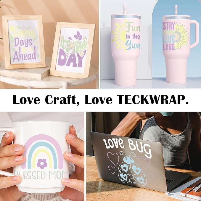 TECKWRAP 001 Matte Pastel Permanent Vinyl, 10 Boho Vinyl Adhesive Indoor &