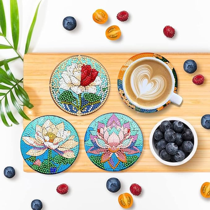 EWJRNSF 6 PCS Flowers Diamond Art Coasters DIY Kit