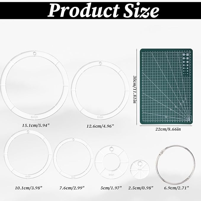 6 PCS Clear Acrylic Circle Template Set 1/2/3/4/5/6 Inch Quilting Templates