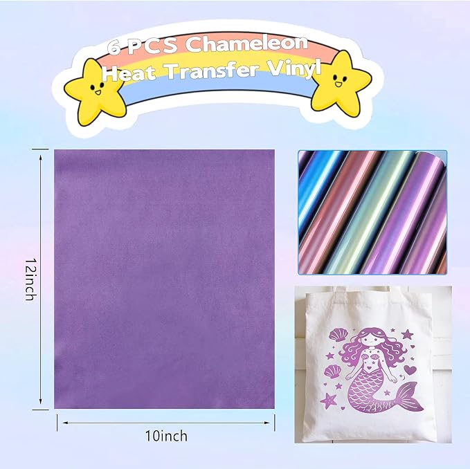 Chameleon Heat Transfer Vinyl Bundle 6 Packs Chameleon Gradient Change Color PU