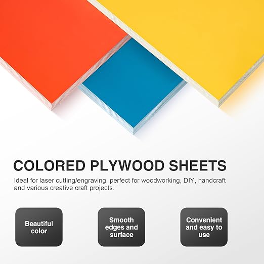Rowood 7 Pack Rainbow Colored Plywood Sheets, 3mm Multi Thin Unfinished Wood