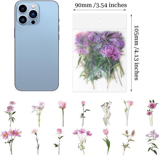 Imeepa 320Pcs Natural Flower Stickers Transparent Scrapbooking Stickers | PET