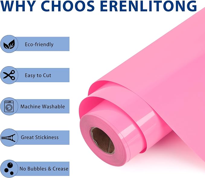 RENLITONG Pink Iron on Vinyl 12Inch by 50ft Roll Heat Transfer Vinyl
