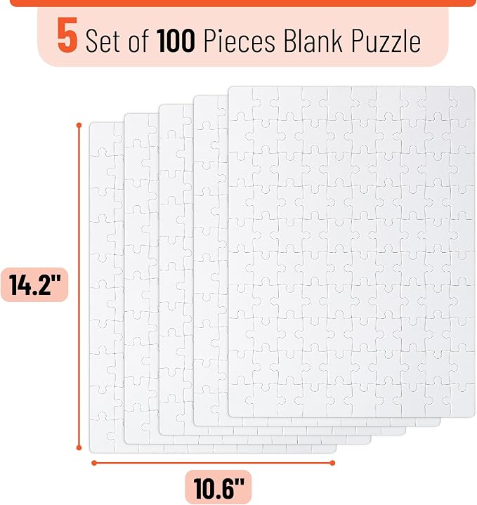 Mr. Pen- Blank Puzzle, 5 Pack, 100 Pieces/Pack, 10.6" x 14.2" | Blank Puzzles