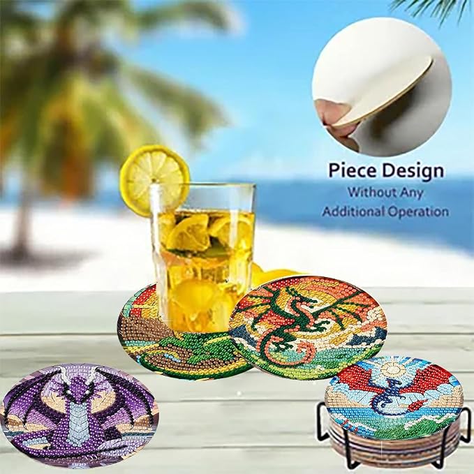 Zythron 8 Pack Diamond Art Coasters, Dragon Diamond Painting Coasters Kits |