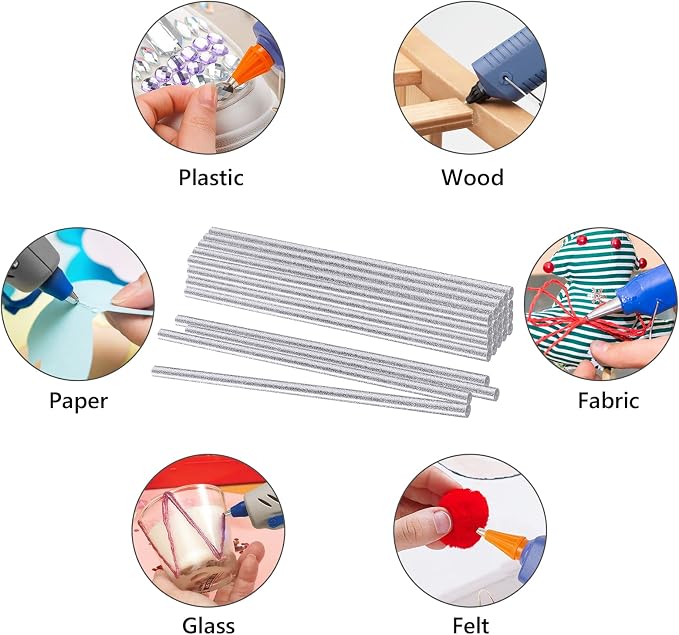 Manarty Glitter Silver Hot Glue Sticks, All Temperature Adhesive EVA Glue Sticks