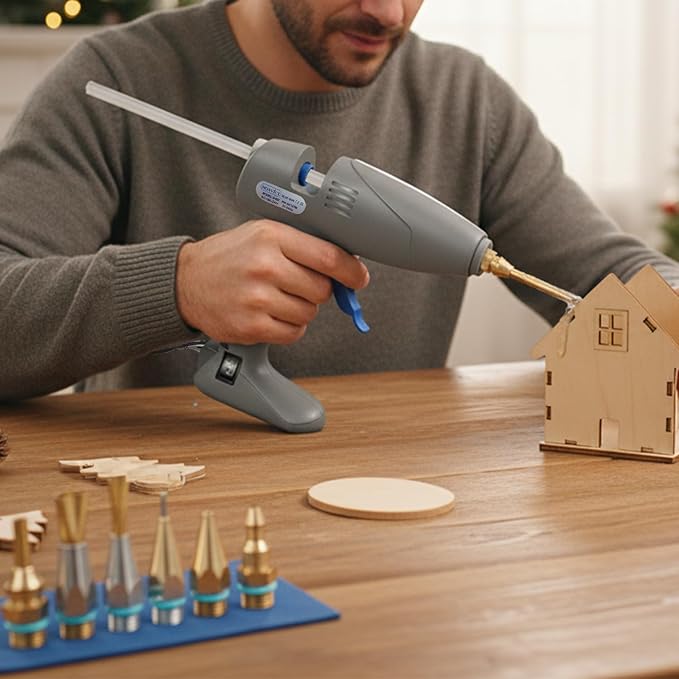 MONVICT Hot Melt Glue Gun with 7 Copper Nozzles, Heavy Duty | 3 Silicone Finger