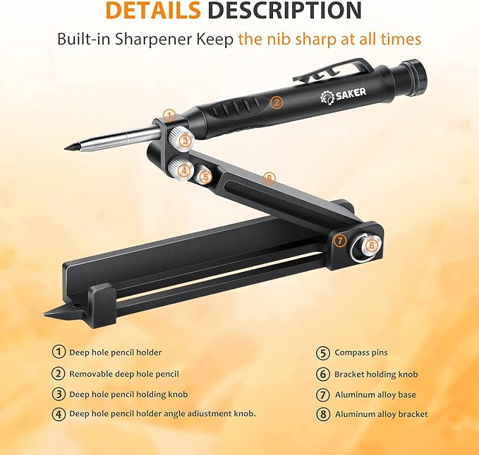 Saker Multi-function Scribing Tool- Construction Pencil- Aluminum Alloy Scribe