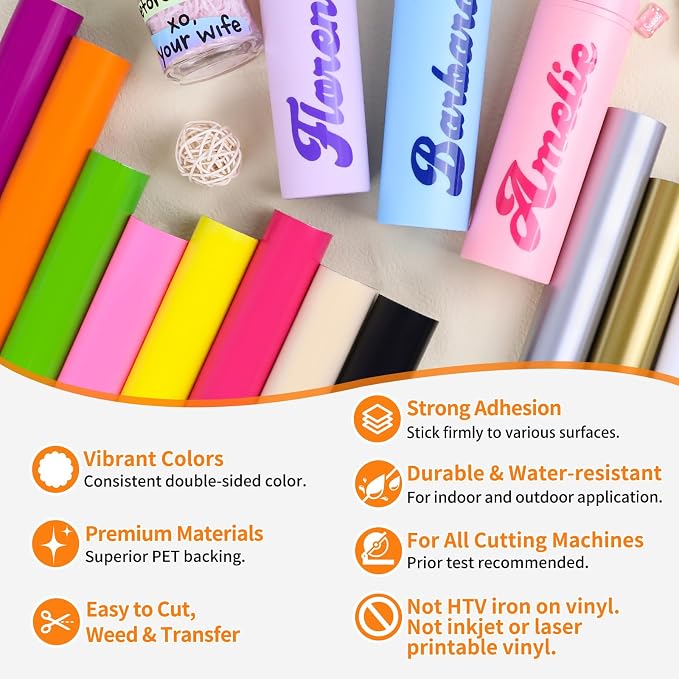 TECKWRAP Permanent Vinyl, Rainbow Sampler - 12in x 5ft Rolls 12 Colors